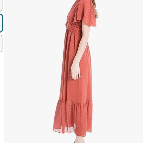 NWT Max Studio Women's Jacquard Shine Dot Cinched Waist Midi Dress Russet Small - Picture 3 of 16